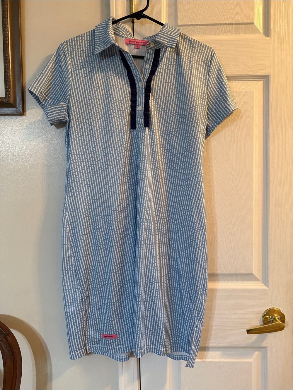 LN Simply Southern Light Blue & White Striped Ruffle Polo Shift Dress